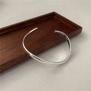 Minimalist 925 Sterling Silver Irregular Curve Open Bangle For Women Wave Streamline Polished Hand Jewelry Accessory