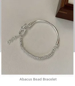 Detail of S925 sterling silver abacus bead bracelet with U-shaped clasp and adjustable chain