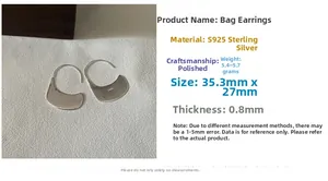 Detail view of S925 sterling silver hoop earrings with precise measurements and weight