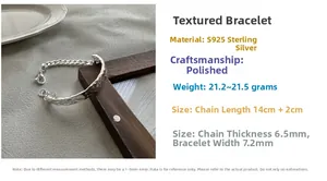 Detail of S925 silver bracelet showing hammered texture and flat tank chain link closure