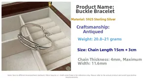 Detailed view of S925 sterling silver buckle bracelet with antique finish and texture