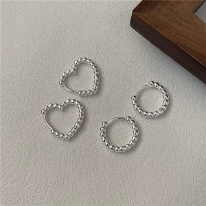 925 Sterling Silver Beaded Heart Round Hoop Earrings For Women Simple Vintage Beaded Ear Buckle Jewelry Fashion Gift