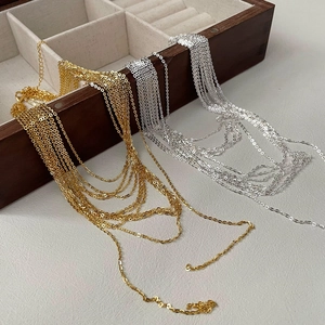 S925 Sterling Silver Multi Layer Tassel Necklace For Women Polished Chain Choker Elegant Wedding Party Fashion Jewelry