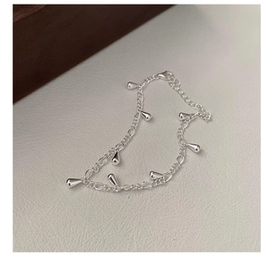 Detailed view of S925 sterling silver chain bracelet with polished water drop pendants
