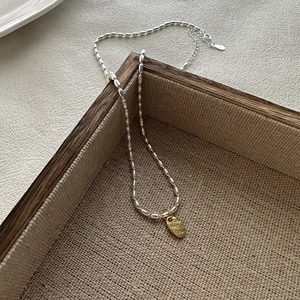 Collier Chaîne à Billes en Argent Sterling 925 Vintage Femmes Contraste Or Argent Pendentif Ovale Love Choker Bijoux