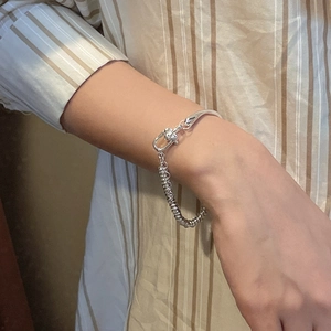 S925 sterling silver abacus bead bracelet with U-shaped buckle in minimalist INS style