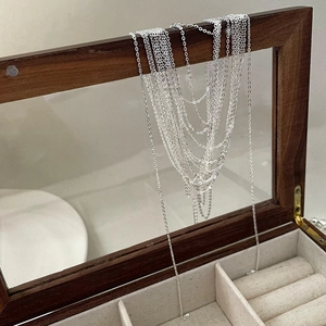 S925 sterling silver multi-layer fringe necklace with elegant polished chains