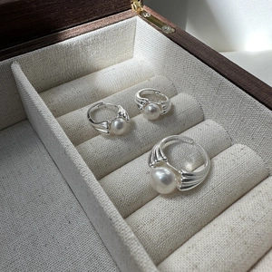 Artificial Pearl Ring S925 Sterling Silver Large Round White Artificial Pearl Adjustable Open Band Vintage Korean Style Jewelry For Women