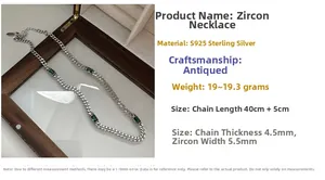 S925 sterling silver necklace featuring green zircon and vintage style cuban links