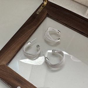 Minimalist S925 sterling silver woven mesh stud earrings and ear cuff set for women