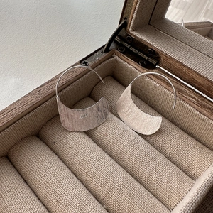 Minimalist S925 sterling silver crescent hoop earrings with brushed matte texture