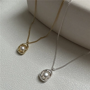 S925 Sterling Silver Artificial Pearl Pea Pendant Necklace Minimalist Irregular Organic Lava Design Clavicle Chain For Women Jewelry