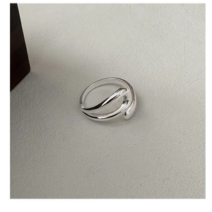 Detailed close-up of a minimalist S925 sterling silver U-shaped double-layered ring