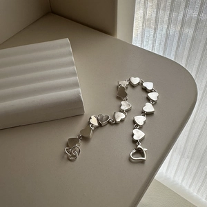 925 Sterling Silver Heart Link Bracelet For Women Korean INS Style Minimalist Vintage Matte Finish Polished Jewelry Gift