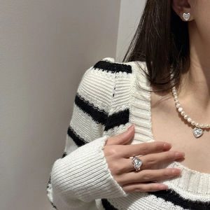 Parure cœur en argent S925 avec collier de perles et boucles d'oreilles