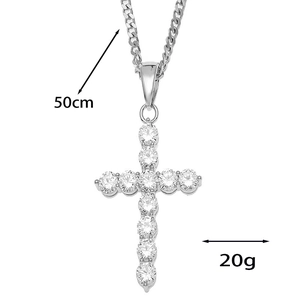Hip Hop Silber Kreuzanhänger Halskette mit Zirkonia Steinen 50cm Länge 20g Gewicht