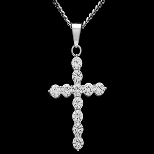 Hip Hop Kreuz Anhänger Halskette Legierung Strass Silber Panzerkette Für Herren Damen Mode Religiöser Schmuck Geschenk