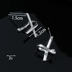 Polished silver cross stud earrings for men with minimalist geometric design dimensions