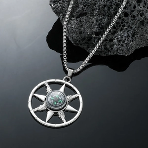 Vintage Compass Pendant Necklace Silver Alloy Geometric Round Nautical Accessory For Men Women Hip Hop Fashion Street Style Jewelry