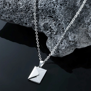 Minimalist Titanium Steel Envelope Pendant Necklace For Unisex Creative Silver Love Letter Charm Necklace Daily Jewelry Gift