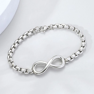 Unisex Infinity Symbol Box Chain Bracelet Alloy Electroplated Silver Black Minimalism Hip Hop Fashion Jewelry Wristband