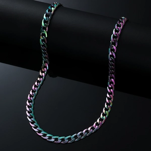 Irisierende Edelstahl Panzerkette Halskette Armband Modischer Regenbogen Metall Hip Hop Schmuck Für Herren Damen Mode Accessoires