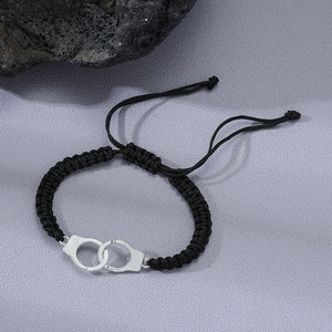 Creative Handcuff Charm Woven Rope Bracelet Adjustable Titanium Steel Couple Bracelet For Men Women Personalized Jewelry Gift