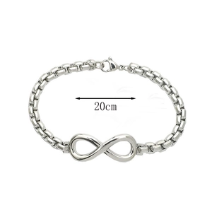 Industrial style infinity symbol chain bracelet in polished silver stainless steel