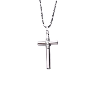 Minimalist silver whistle cross pendant necklace with a sleek box chain for men and women