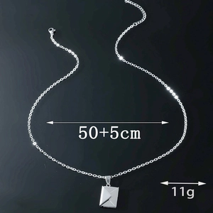 Minimalist silver envelope pendant necklace on refined chain, 50cm length, unisex style