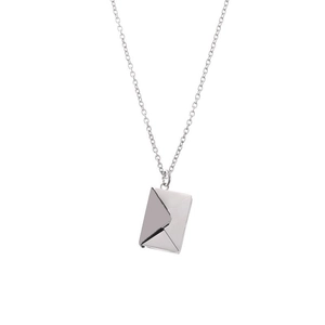 Creative envelope pendant necklace in silver stainless steel with minimalist O-chain link