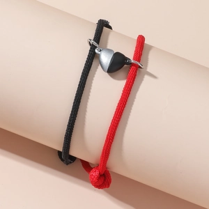Adjustable magnetic heart couple bracelets with woven rope for lovers and friends