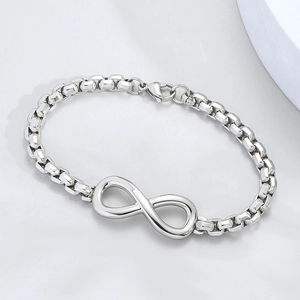 Minimalist silver infinity symbol box chain bracelet with lobster clasp for men and women
