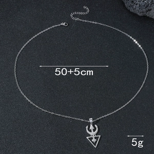 Silver devil horn triangle pendant necklace in stainless steel, 50+5cm length shown