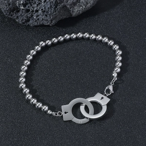Punk Stil Edelstahl Ineinandergreifende Handschellen Armband Für Herren Damen Cool Trendy Metall Kugelkette Modeschmuck