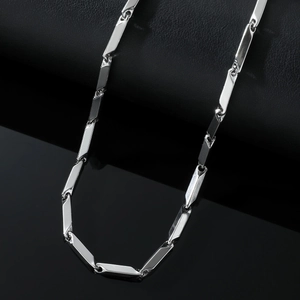 Collier Unisexe en Acier Titane Géométrique à Maillons Bambou Minimaliste Punk Arc-en-ciel Argent Bijoux de Mode