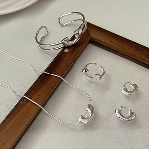 Set gioielli minimalista in argento sterling S925 con collana a U, anello e bracciale
