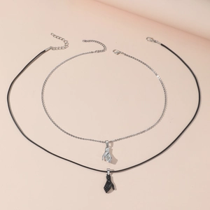 Parure de colliers mains magnétiques noire et argentée pour couples et amis