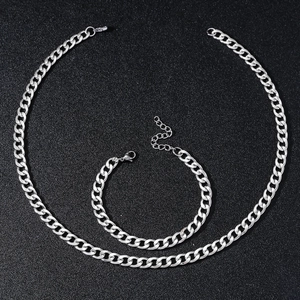 Klassieke zilveren roestvrijstalen schakelketting en armband set voor dames en heren