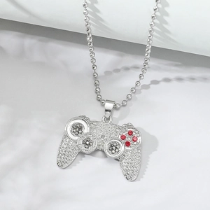 Hip Hop Alloy Game Controller Pendant Necklace Pave Rhinestone Fashion Bead Chain Jewelry For Men Women Gamer Gift