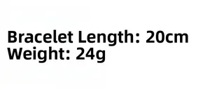 Detail specifications of handcuff bracelet showing 20cm length and 24g weight dimensions