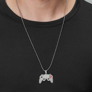 Iced out video game controller pendant necklace with sparkling rhinestones for men and women