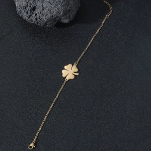 Stainless Steel Lucky Four-Leaf Clover Bracelet For Women Men Minimalist Western Fashion Ins Style Adjustable Hand Jewelry Gift