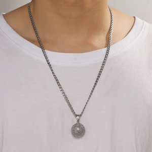 Collana da uomo con ciondolo a pallacanestro 3D argento e catena a maglia piatta