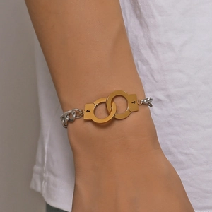 Creative titanium steel handcuff bracelet featuring a gold and silver two-tone metal chain