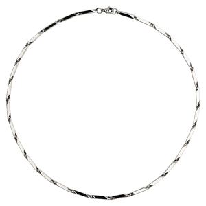Collier géométrique en acier inoxydable argenté avec maillons en bambou et fermoir mousqueton