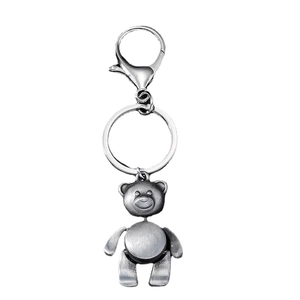Creative movable bear pendant keychain in matte silver metal with secure lobster clasp