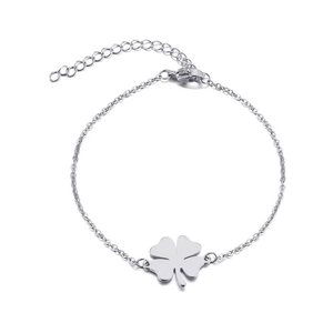 Silver stainless steel lucky clover bracelet with adjustable chain and lobster clasp