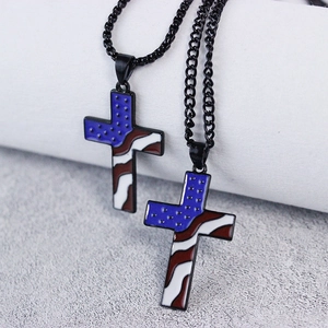 Collana Con Ciondolo a Croce Bandiera Americana USA in Lega Hip Hop Con Catena Nera Per Regalo Giorno Dell'Indipendenza