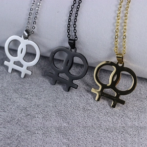 Stainless Steel Double Venus Symbol Pendant Necklace For Women Interlocking Female Symbol LGBTQ Pride Jewelry Personalized Gift